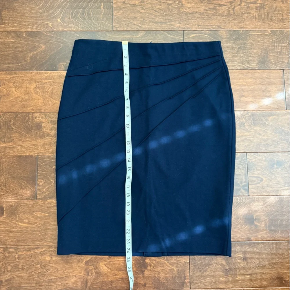 Premise Studio Navy Blue Stretch Pencil Skirt | Size 14 | Asymmetrical Drape